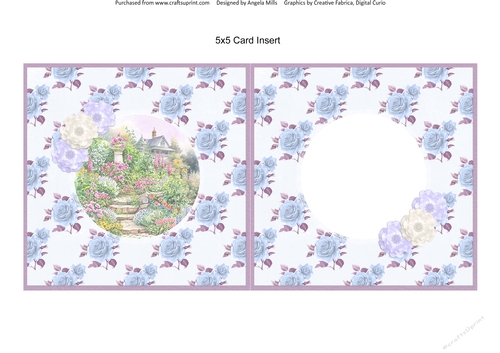 Spring Garden 9 : Garden Steps 5 x 5 Card Insert with Blue Floral Background