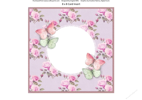 Spring Garden 13: Roses & Butterflies 8 x 8 Card Insert with Pink/Lavender Floral Background