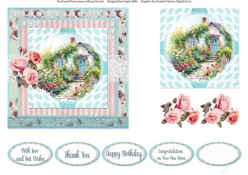 Spring Garden 14: Spring Cottage 6 x 6 Card Front with Topper, Decoupage & Sentiments