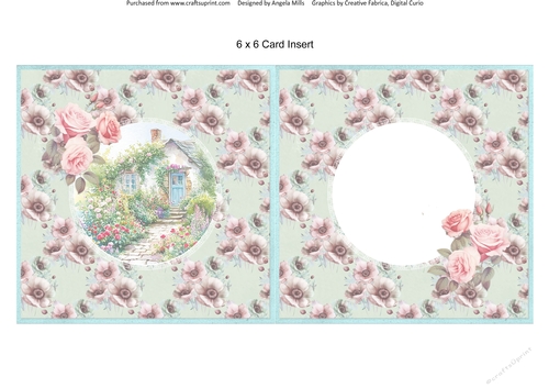 Spring Garden 14: Spring Cottage 6 x 6 Card Insert with Pink & Green Floral Background