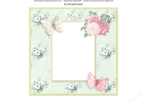 Shabby Spring 16: Floral & Butterflies 8 x 8 Card Insert with Green Floral Background