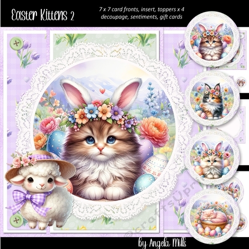 Easter Kittens 2: Bunny Ears Kitten 7 x 7 Card Mini-Kit, 8 Sheets