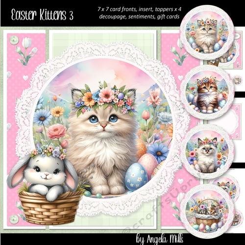 Easter Kittens 3: Persian Kitten 7 x 7 Card Mini-Kit, 8 Sheets
