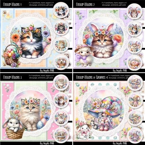 Easter Kittens & Gnomes 1 to 4 Bumper Kit: Four 7 x 7 Card Mini-Kits, 32 Sheets