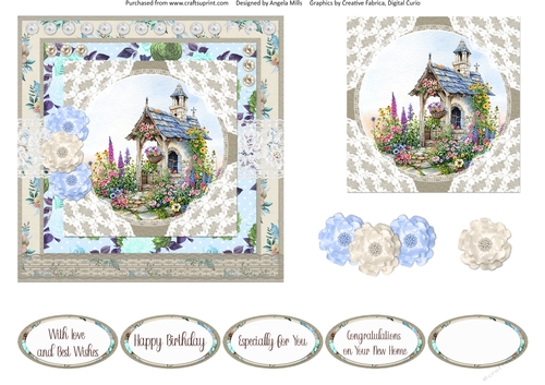 Spring Garden 11: Summer House 6 x 6 Card Front with Topper, Decoupage and Sentiments