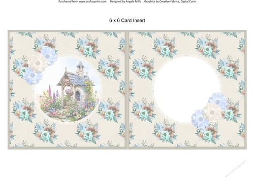 Spring Garden 11: Summer House 6 x 6 Card Insert with Aqua, Blue & Taupe Floral Background