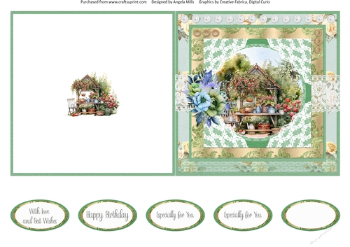 Spring Garden 15: Potting Table 5 x 5 Quick Cut & Fold Card with Sentiments