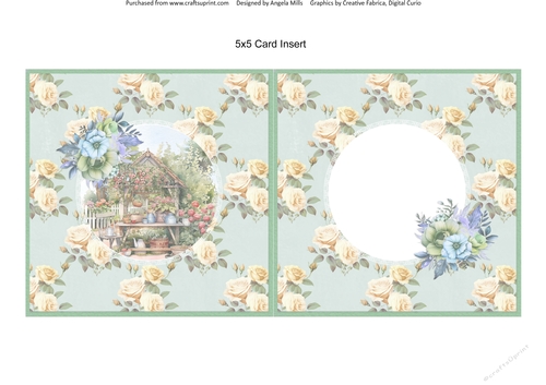 Spring Garden 15: Potting Table 5 x 5 Card Insert with Green & Yellow Floral Background