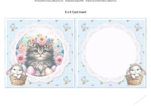 Easter Kittens 5: Tabby Kitten 6 x 6 Card Insert with Baby Blue Floral Background