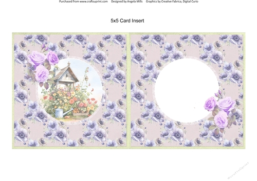 Spring Garden 12: Spring Gardening 5 x 5 Cut & Fold Card Insert with Lilac Floral Background