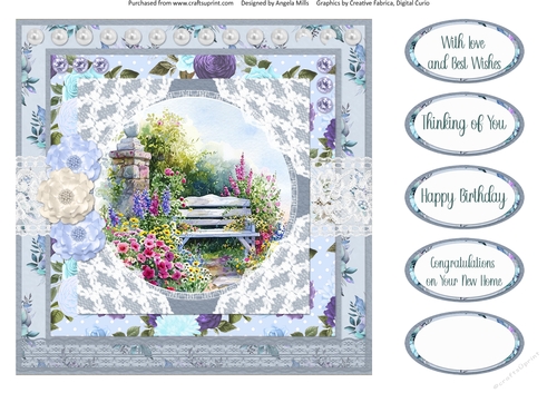 Spring Garden 16: Floral Garden Bench 8 x 8 Quick Card Front with Sentiments