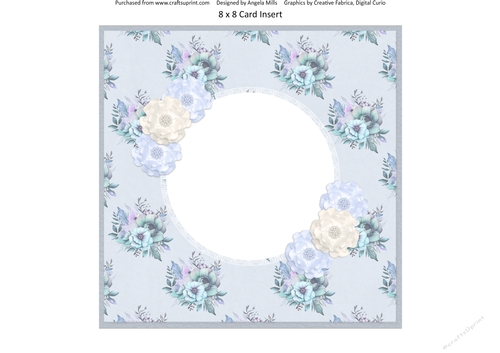Spring Garden 16: Blue/Ivory Silk Blossoms 8 x 8 Card Insert on Slate Blue Floral Background