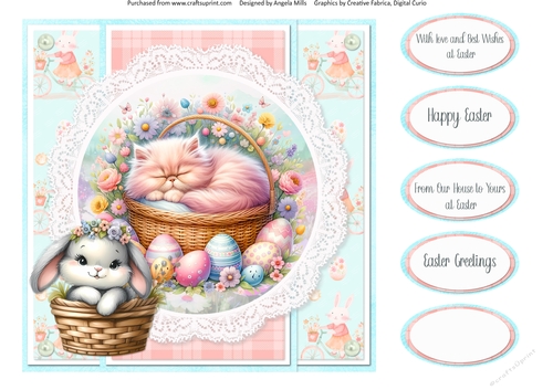 Easter Kittens 10: Ginger Kitten in Basket 8 x 8 Quick Card Front with Sentiments