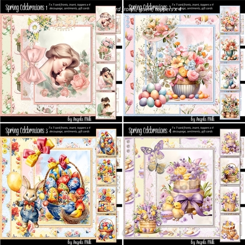 Spring Celebrations 1 to 4 Bumper Kit, Four 7 x 7 Card Mini-Kits, 28 Sheets