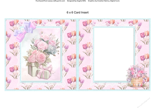 Spring Celebrations 5: Gifts & Bouquet For Mum 6 x 6 Card Insert with Pink Tulips Background