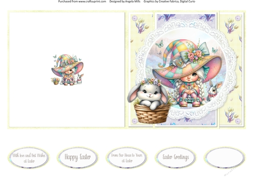 Easter Kittens Gnomes 15: Easter Bonnet Gnome with Bunny 5 x 5 Quick Cut & Fold Card with Sentiments