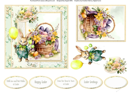 Spring Celebrations 14: Easter Basket 6 x 6 Card Front with Topper, Decoupage Embellishments & Sentiments