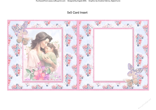 Spring Celebrations 6: To Mum 5 x 5 Card Insert with Floral Cross Background, Pink/Blue