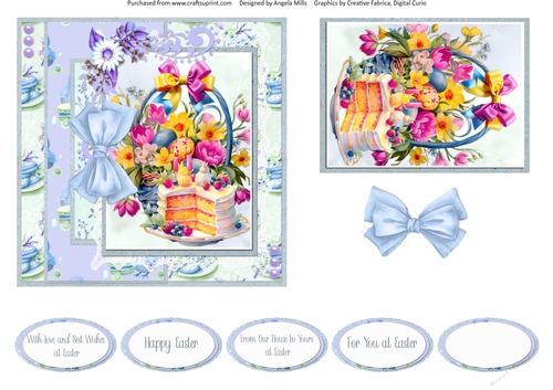 Spring Celebrations 11: Easter Basket & Cake 6 x 6 Card Front with Topper, Decoupage Embellishment & Sentiments