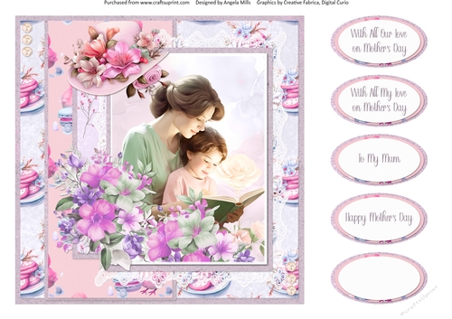 Spring Celebrations 7: Reading with Mum 8 x 8 Quick Card Front with Sentiments