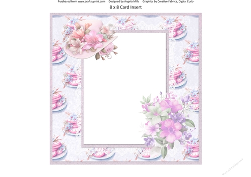 Spring Celebrations 7: Floral Hat & Bouquet 8 x 8 Card Insert with Pink & Lilac Cookies Background