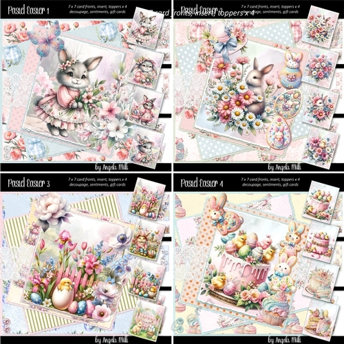 Pastel Easter 1 to 4 Bumper Kit: Four 7 x 7 Card Mini-Kits, 28 Sheets