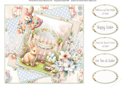 Pastel Easter 13: Easter Bunny/Garden Gate 8 x 8 Quick Card Front with Sentments