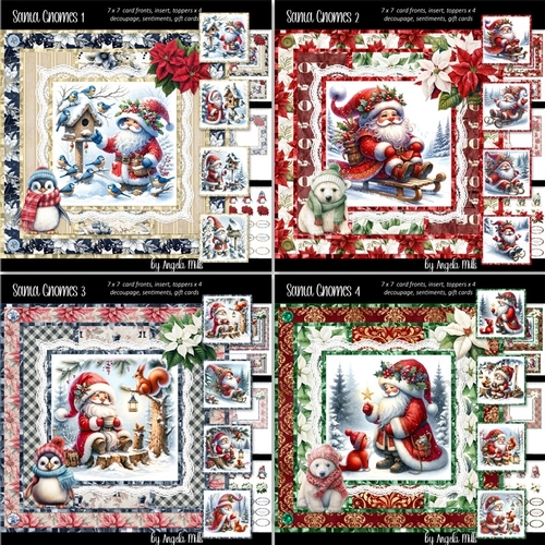 Santa Gnomes 1 to 4 Bumper Kit: Four 7 x 7 Card Mini Kits, 24 Sheets