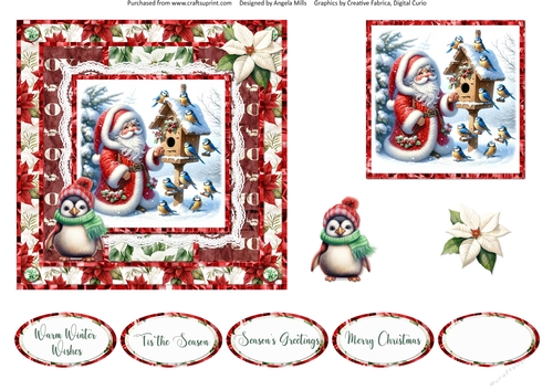 Santa Gnomes 5 6 x 6 Card Front with Topper, Decoupage and Sentiments