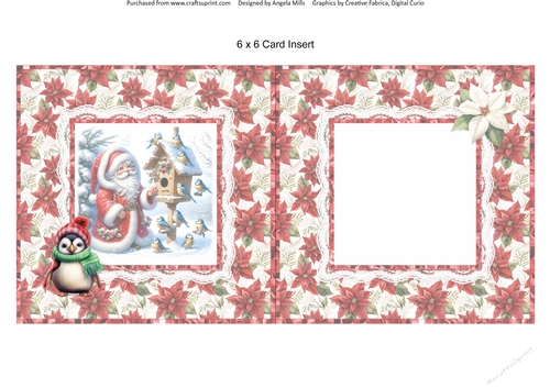 Santa Gnomes 5 6 x 6 Card Insert with Red/White Poinsettias Background