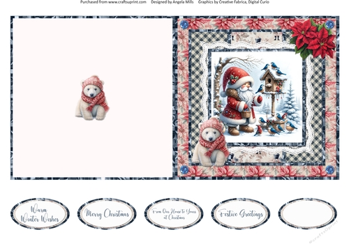 Santa Gnomes 6 5x5 Quick Cut & Fold Card with Sentiments