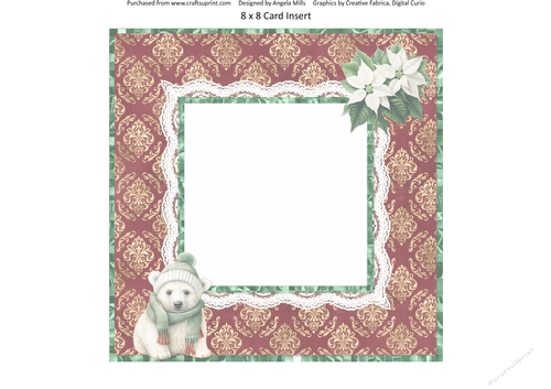 Santa Gnomes 7: 8 x 8 Card Insert with Red & Gold Damask Background