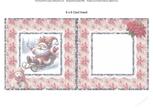 Santa Gnomes 8: 6 x 6 Card Insert with Pink Poinsettias Background