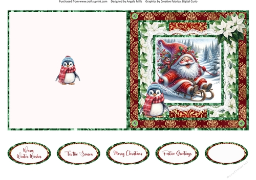 Santa Gnomes 9: 5 x 5 Quick Cut & Fold Card with Sentiments
