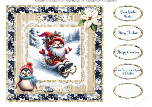 Santa Gnomes 10: 8 x 8 Quick Card Front with Sentiments