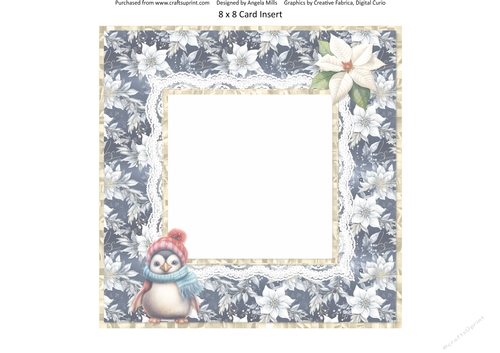 Santa Gnomes 10: 8 x 8 Card Insert with Blue & White Poinsettias Background