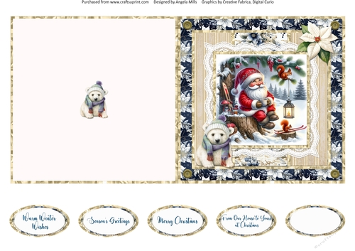 Santa Gnomes 12: 5 x 5 Quick Cut & Fold Card with Sentiments