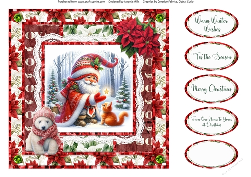 Santa Gnomes 13: 8 x 8 Quick Card Front with Sentiments