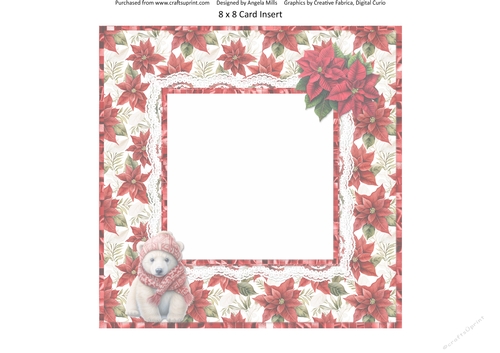 Santa Gnomes 13: 8 x 8 Card Insert with Red & White Poinsettias Background