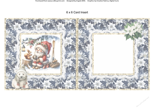 Santa Gnomes 14: 6 x 6 Card Insert with Blue & White Poinsettias Background