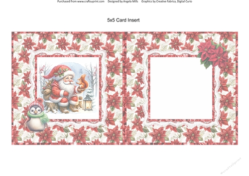 Santa Gnomes 15: 5 x 5 Card Inserts with Red & White Poinsettias Background