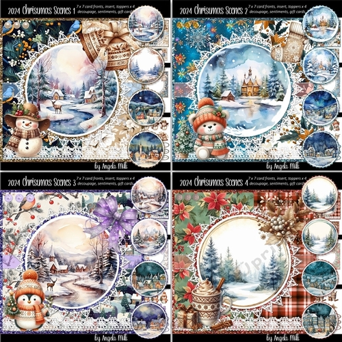 2024 Christmas Scenes 1 to 4 Bumper Kit: Four 7 x 7 Card Mini Kits, 24 A4 Sheets