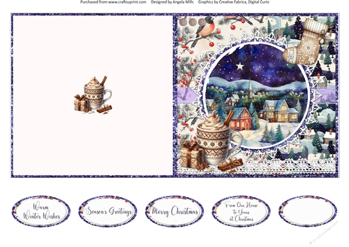 2024 Christmas Scenes 6: Boho Snowman & Bow 5 x 5 Quick Cut & Fold Card with Sentiments