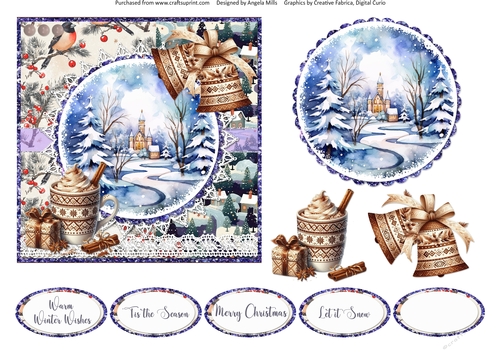 2024 Christmas Scenes 8: Boho Christmas Treats & Bells 6 x 6 Card Front with Topper, Decoupage and Sentiments