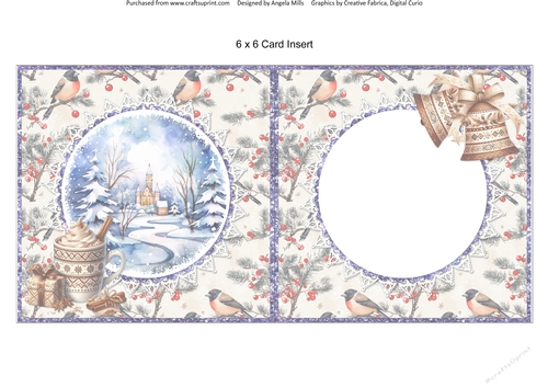 2024 Christmas Scenes 8: Boho Christmas Treats & Bells 6 x 6 Card Insert with Ivory/Peach Winter Birds Background