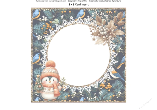 2024 Christmas Scenes 10: Penguin & Holly 8 x 8 Card Insert with Midnight Blue Winter Birds & Berries Background