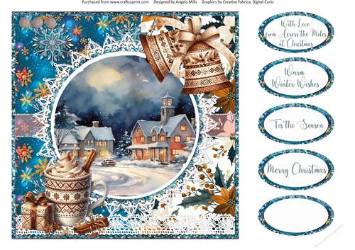 2024 Christmas Scenes 13: Boho Christmas Treats & Bells 8 x 8 Quick Card Front with Sentiments