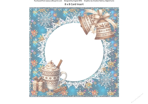 2024 Christmas Scenes 13: Boho Christmas Treats & Bells 8 x 8 Card Insert with Blue & Orange Snowflake Background