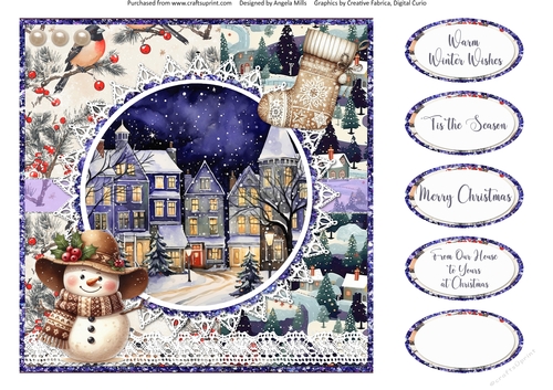 2024 Christmas Scenes 16: Boho Snowman & Stocking 8 x 8 Quick Card Front with Sentimetns