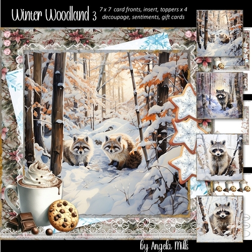 Winter Woodland 3: Raccoons 7 x 7 Card Mini Kit, 8 Sheets